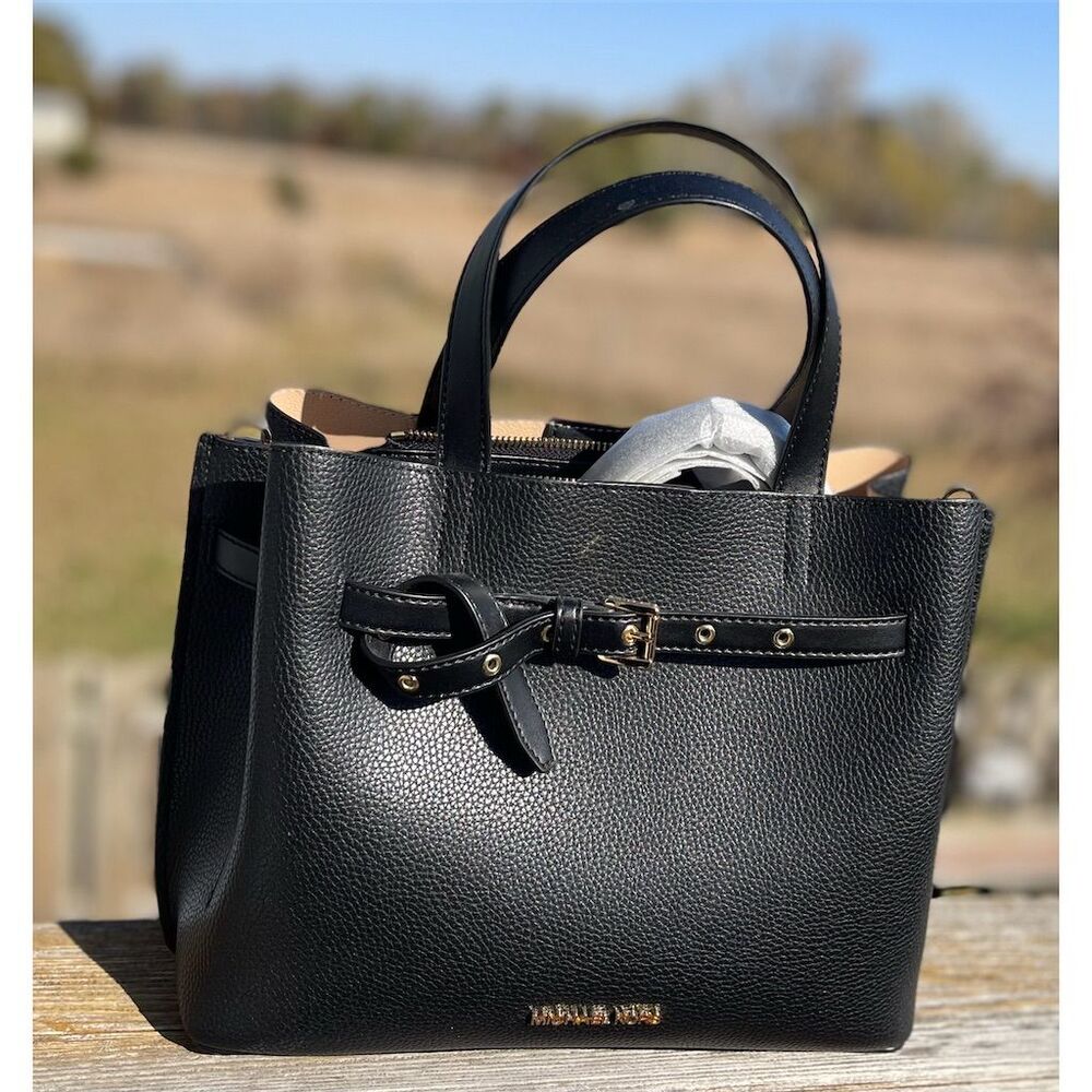 Michael Kors Emilia Large Black Leather Satchel Bag Gold Hardware NTW